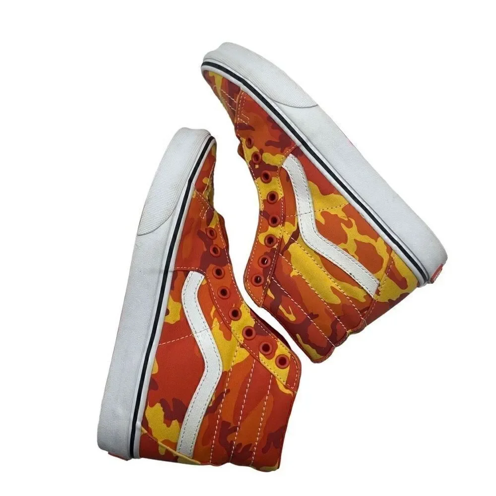 Vans Sk8-Hi Top Orange Camo‎ Skate Shoes Sneakers W-7 M- 5.5